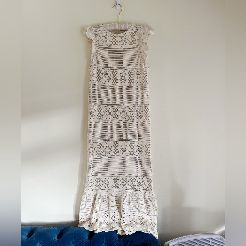 Lucy Paris Crochet Cotton Lace Cream Dress M